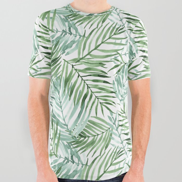 Watercolor palm leaves pattern All Over Graphic Tee