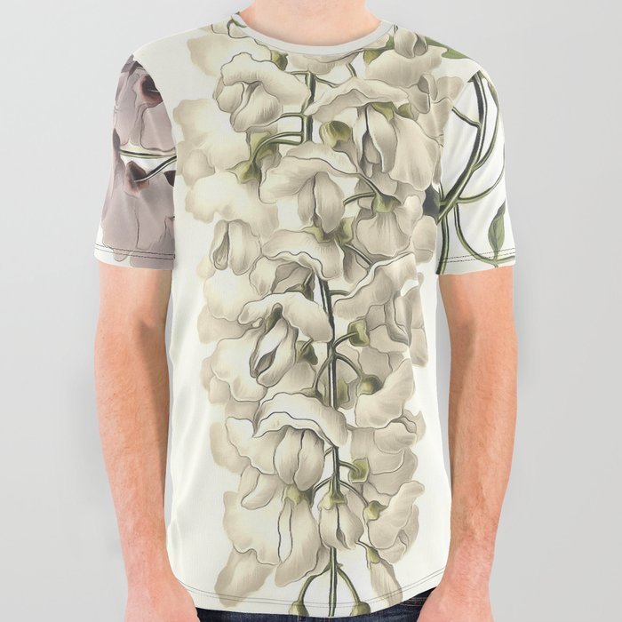 Wisteria Sinensis Botanical Art Isolated On White All Over Graphic Tee