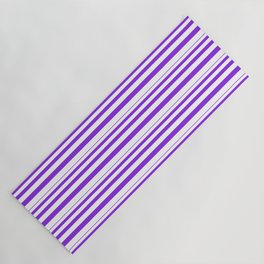 [ Thumbnail: Purple and White Colored Striped Pattern Yoga Mat ]