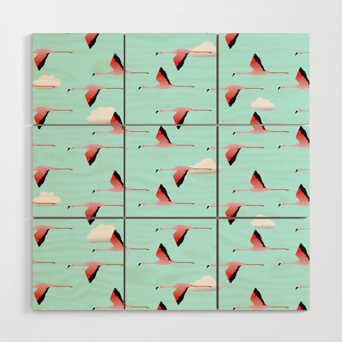 Flying flamingos Wood Wall Art