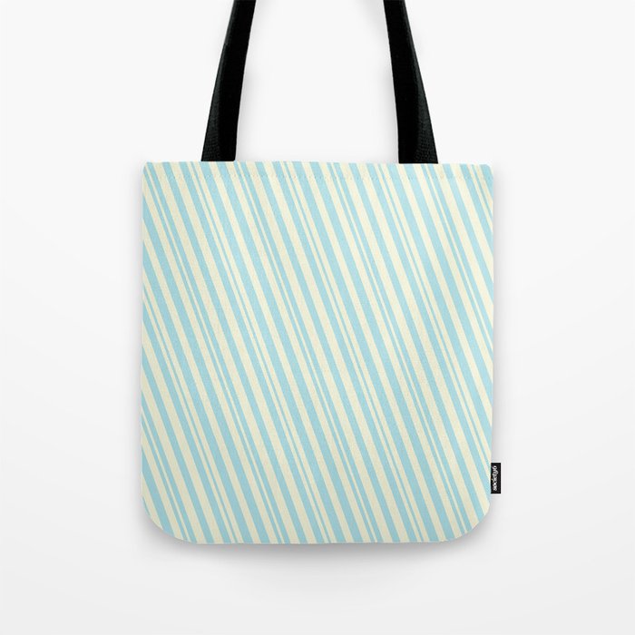 Beige & Powder Blue Colored Lined/Striped Pattern Tote Bag