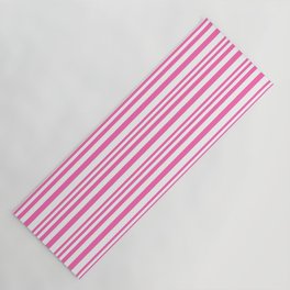 [ Thumbnail: Hot Pink and White Colored Lined/Striped Pattern Yoga Mat ]