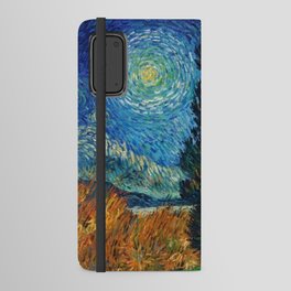 Road with Cypress and Star; Country Road in Provence by Night, oil-on-canvas post-impressionist landscape painting by Vincent van Gogh in alternate blue twilight sky Android Wallet Case
