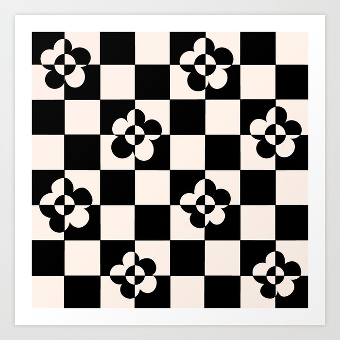 Mid century modern geometric black and white pattern Art Print