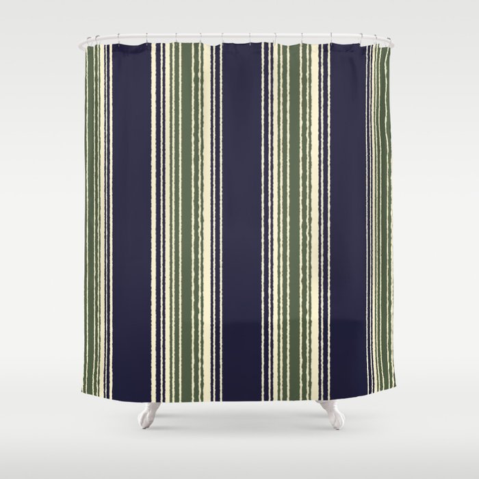 Navy blue and sage green stripes Shower Curtain