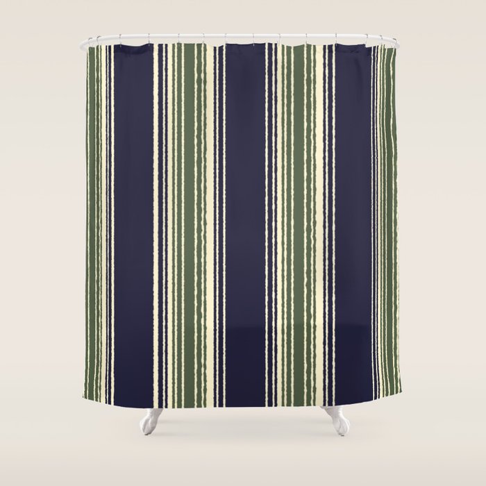 Navy Blue And Sage Green Stripes Shower Curtain By Hellcom Society6