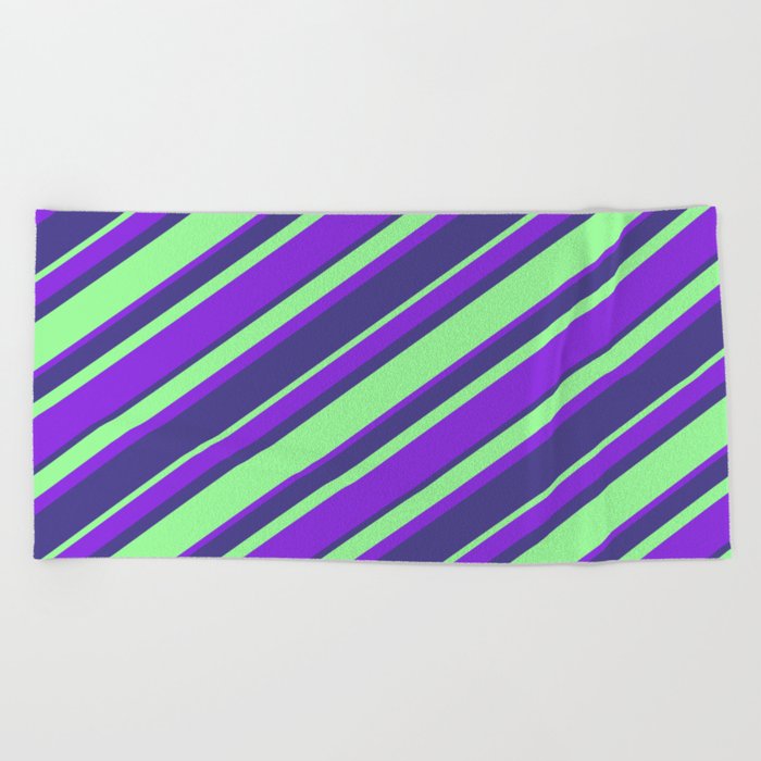 Purple, Dark Slate Blue & Green Colored Striped/Lined Pattern Beach Towel