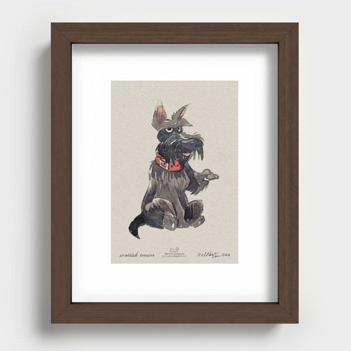 Scottie saying hello watercolour drawing Recessed Framed Print