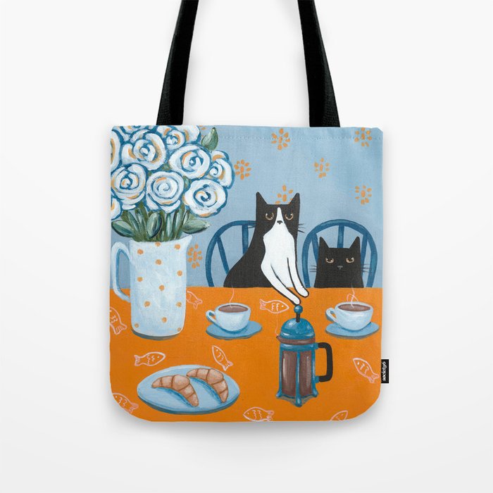 Cats and a French Press Tote Bag