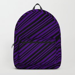 [ Thumbnail: Black and Indigo Colored Lines/Stripes Pattern Backpack ]