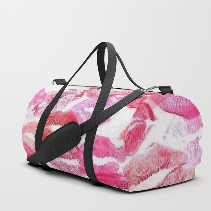 Pink and Red Aesthetic Lipstick Kisses Duffle Bag