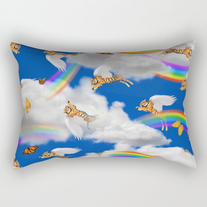 flying tiger in the clouds with rainbows Rectangular Pillow