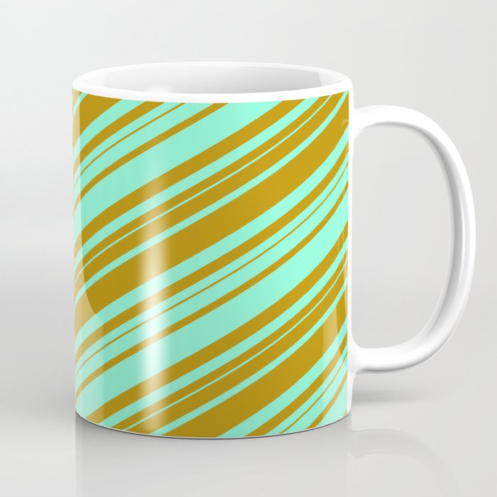 Aquamarine and Dark Goldenrod Colored Lined/Striped Pattern Coffee Mug