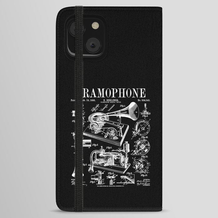 Gramophone Vinyl Record Lover Musician DJ Vintage Patent iPhone Wallet Case