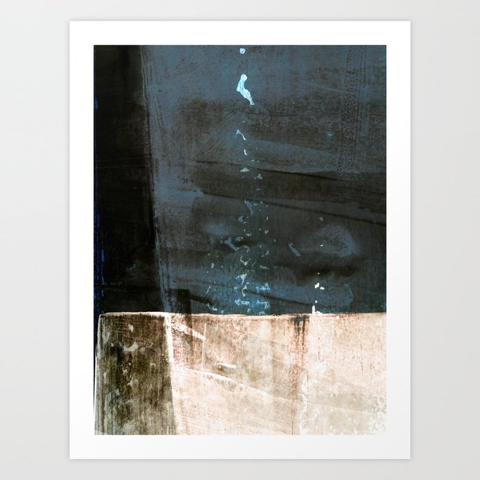 Dark Blue and Brown Colorblock Minimalist Abstract Art Print