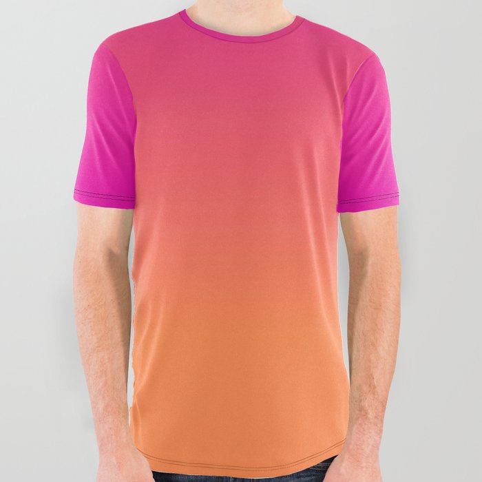OMBRE VIBRANT MAGENTA PINK & ORANGE COLOR   All Over Graphic Tee