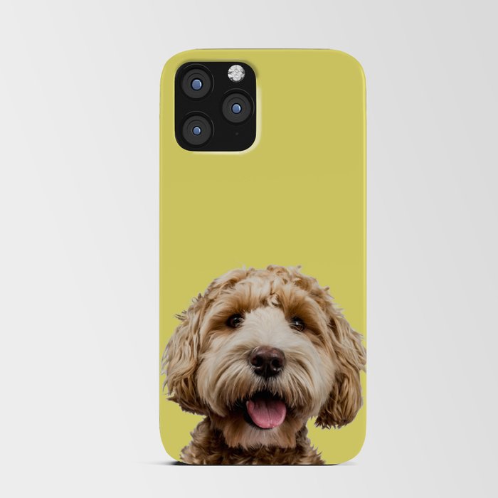 Happy Goldendoodle on Yellow Background iPhone Card Case