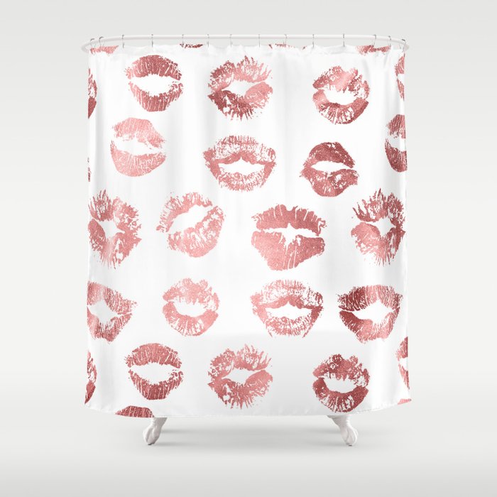 Girly Fashion Lips Rose Gold Lipstick Pattern Shower Curtain