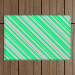 [ Thumbnail: Green & Light Gray Colored Striped/Lined Pattern Outdoor Rug ]
