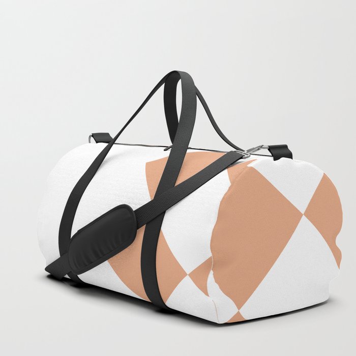 Peach Orange Diamond Checkered and Solid White Vertical Split   Duffle Bag