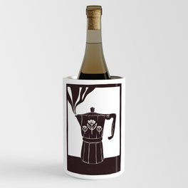 Coffee Time vintage espresso coffee maker block print style illustration Wine Chiller