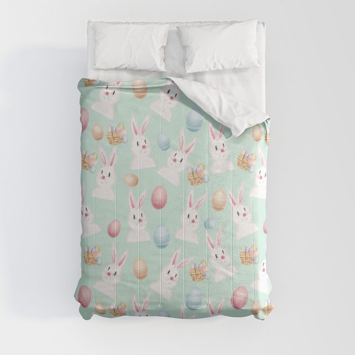 Easter Bunny And Eggs Pattern- Mint Green  Comforter