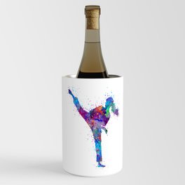 Karate Girl Colorful Martial Arts Gift Watercolor Art Wine Chiller