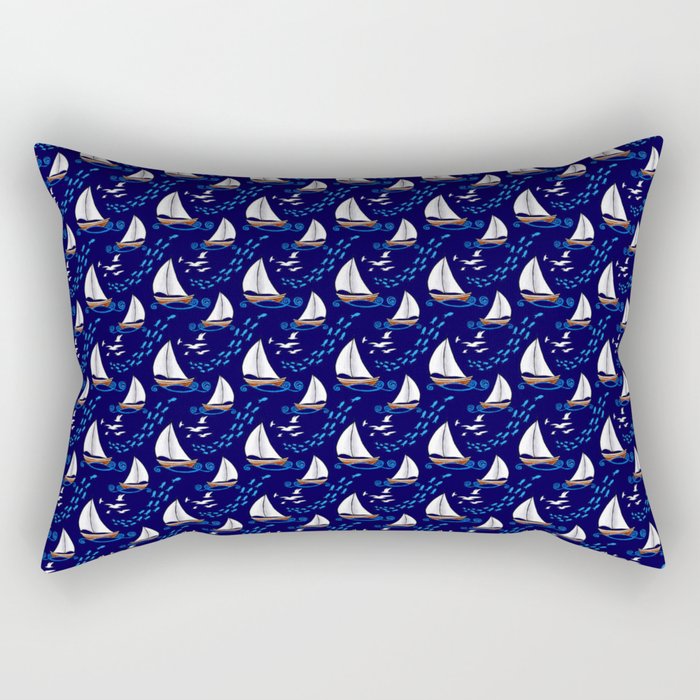 Fish and Ships and Seagulls (night) Rectangular Pillow