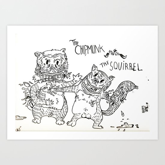 Squirrel vs Chipmunk Art Print