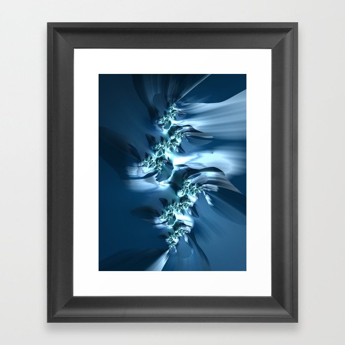 Sea #3 Framed Art Print | Graphic-design, Digital, Fractal, Fractal-art, Ocean, Sea, Blues, Blue-and-white, Abstract, Nature