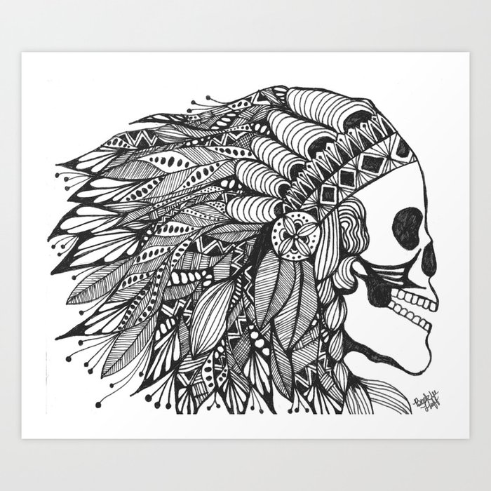 indian skull head drawing