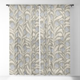 Bellflower Pattern / Cream, Olive & Beige Sheer Curtain