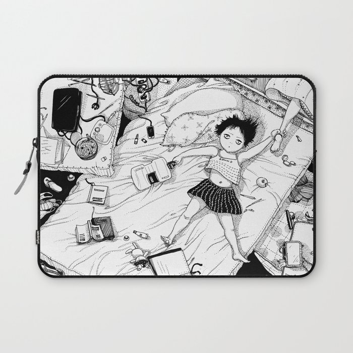Monochrome Surrealistic Illustration Hold Your Ankle In My Messy Bedroom Laptop Sleeve By Carmenwangms
