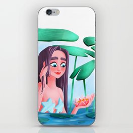 Mermaid lotus pond illustration iPhone Skin
