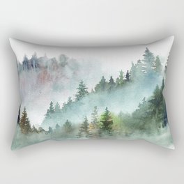 Watercolor Pine Forest Mountains in the Fog Rectangular Pillow