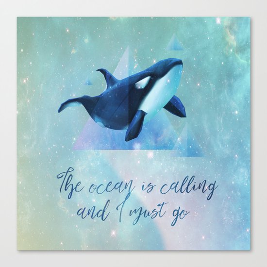 Beach Series Aqua-The Ocean is calling- Animal Whale Typography Canvas Print