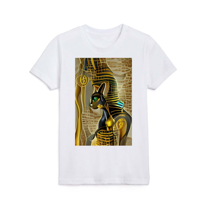 Ancient Egyptian Cat Goddess Bastet AI generated digital artwork Kids T Shirt by Christine aka stine1 on Society6
