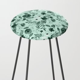 Botanical Pastel Mint Green Watercolor Hand Painted Floral Counter Stool