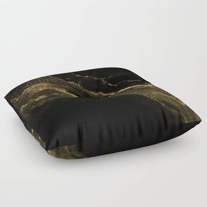 Gold on Black Marble Texture Floor Pillow