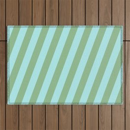 [ Thumbnail: Dark Sea Green and Turquoise Colored Stripes/Lines Pattern Outdoor Rug ]