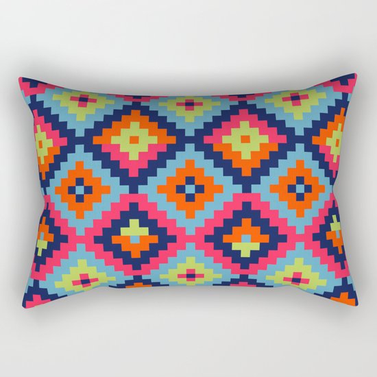Aztec pattern - blue, green, orange, pink Rectangular Pillow