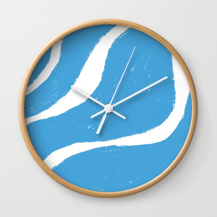Minimalistic Abstract Blue Wave Painting Pattern  Wall Clock