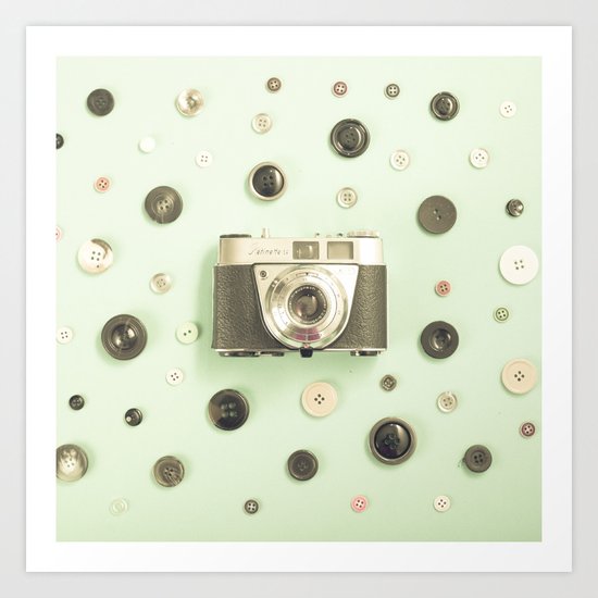 Camera on buttons (Retro and Vintage Still Life Photography) Art Print