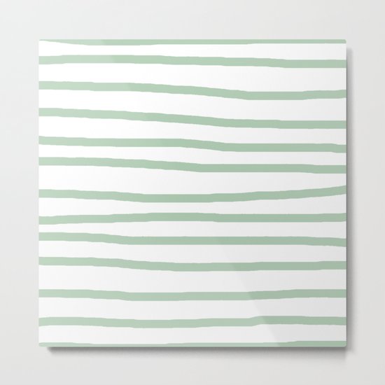 Simply Drawn Stripes Pastel Cactus Green and White Metal Print