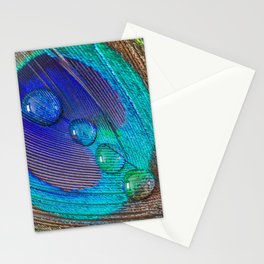 Peacock feather & water droplets Stationery Cards