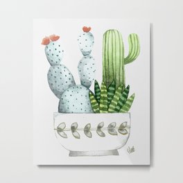 Cactus Pot Metal Print | Pot, Flowers, Motherinlawtongue, Watercolor, Suculents, Modern, Botanical, Cactus, Botanicals, Mint 