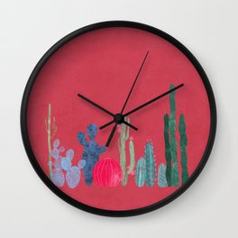Cactus garden on coral pink Wall Clock