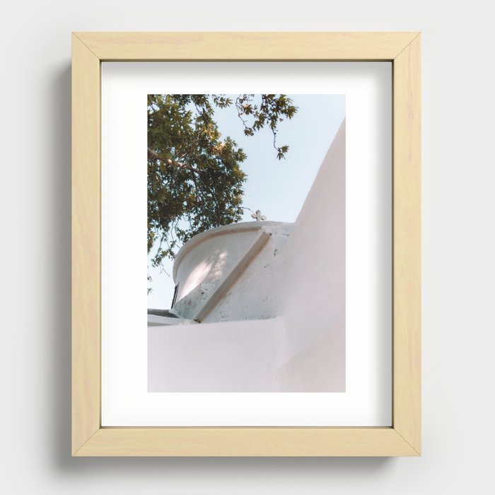 Minimalistic Greek Scenery | White Church Building in the Summer Sun | Cycladic Architecture | Travel Photography on Naxos, Greece Recessed Framed Print