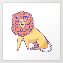 Funny hand drawn lion. Animal illustration. Art Print