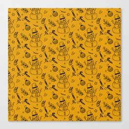Mustard and Black Christmas Snowman Doodle Pattern Canvas Print